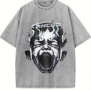 Screaming Face Flame Tank Vintage Washed T-Shirt in Gray
