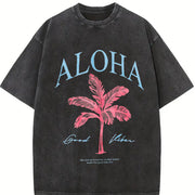 Aloha Palm Tree vintage washed oversized T-shirt in Black
