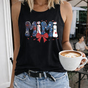 MIMI Patriotic Fireworks Bow Regular Vest Women's Color Cotton Tank Top in Black