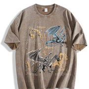 Fourth Wing Dragon Tairn & Andarna Basgiath War College vintage washed oversized T-shirt in Brown