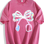 Batik Christmas Floral Bow Vintage Washed T-Shirt in Red