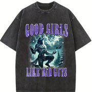 Good Girls Like Bad Guys 90s Vintage Washed T-Shirt in Black