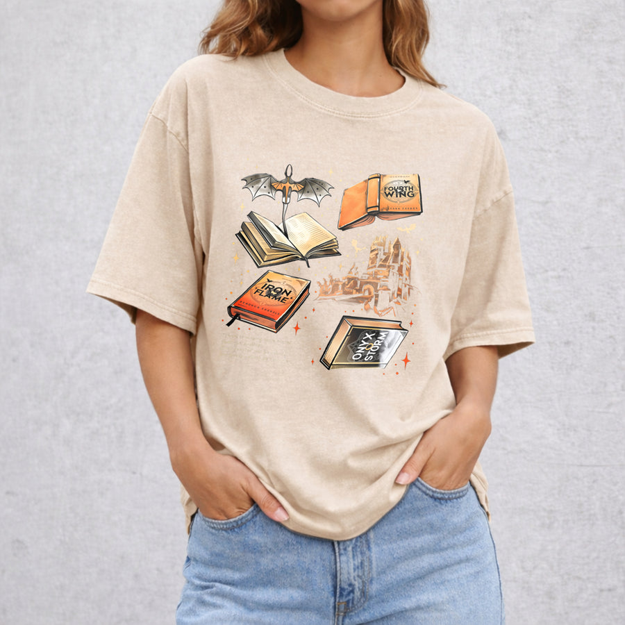 Fourth Wing Series For Fans vintage washed oversized T-shirt in Beige