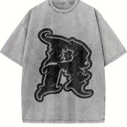 Distressed Wizard Hat Letter R Vintage Washed T-Shirt in Gray