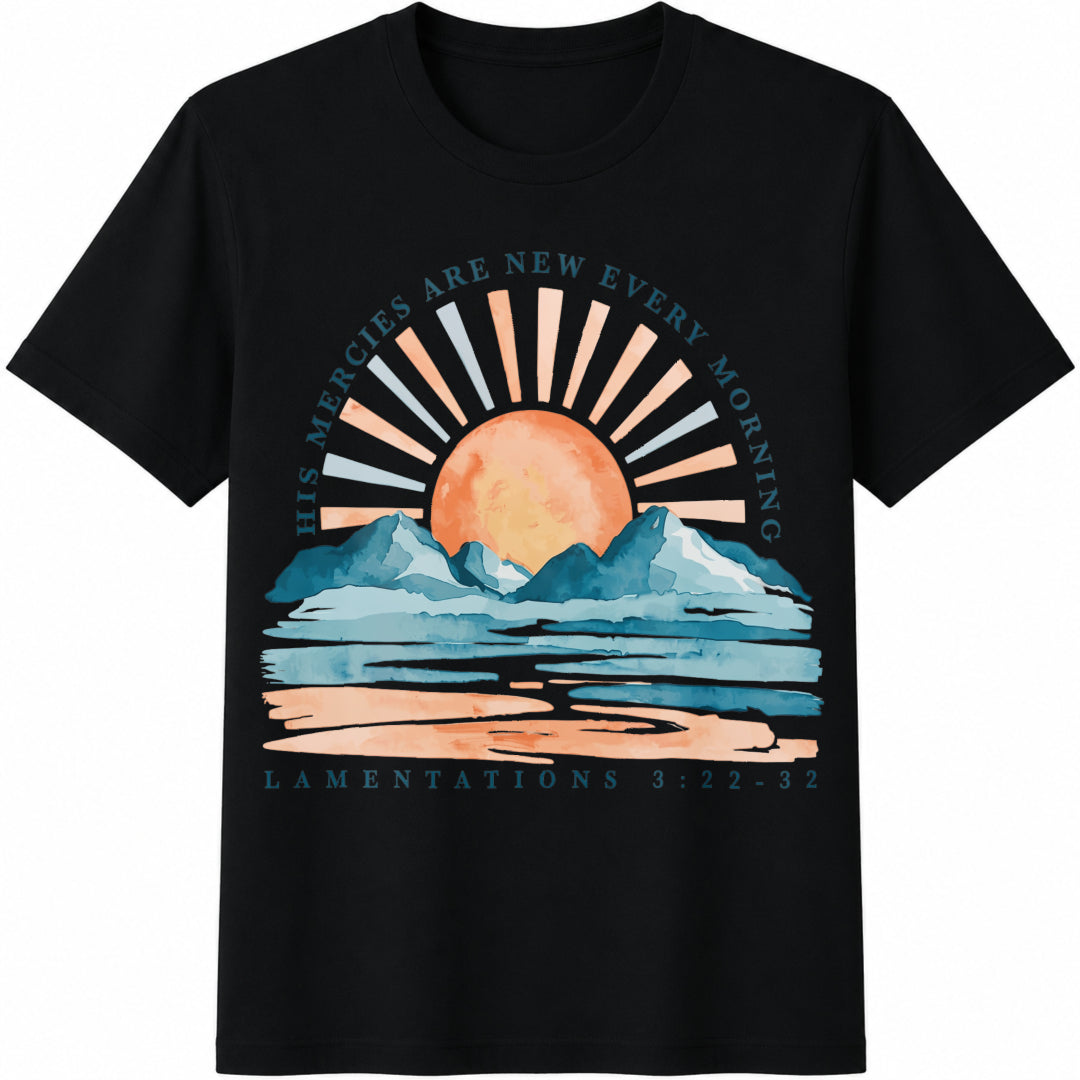 Bible Verse His Mercies Are New Every Morning Cotton T-Shirt in Black