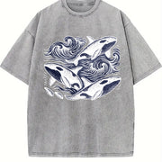 Orcas ® Ocean 90s Retro Sea Animals Vintage Washed T-Shirt in Gray