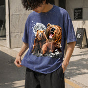 Bears and Moon Vintage Washed T-Shirt in Blue
