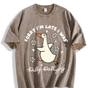 Sorry I'm Late I Was Dilly Dallying Goose for Him vintage washed oversized T-shirt in Brown