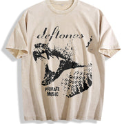Deftones – Retro Rock Style vintage washed oversized T-shirt in Beige