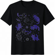 Space Cat Kitty Weirdcore Silly Retro Cat Lover Kitten Cotton T-Shirt in Black