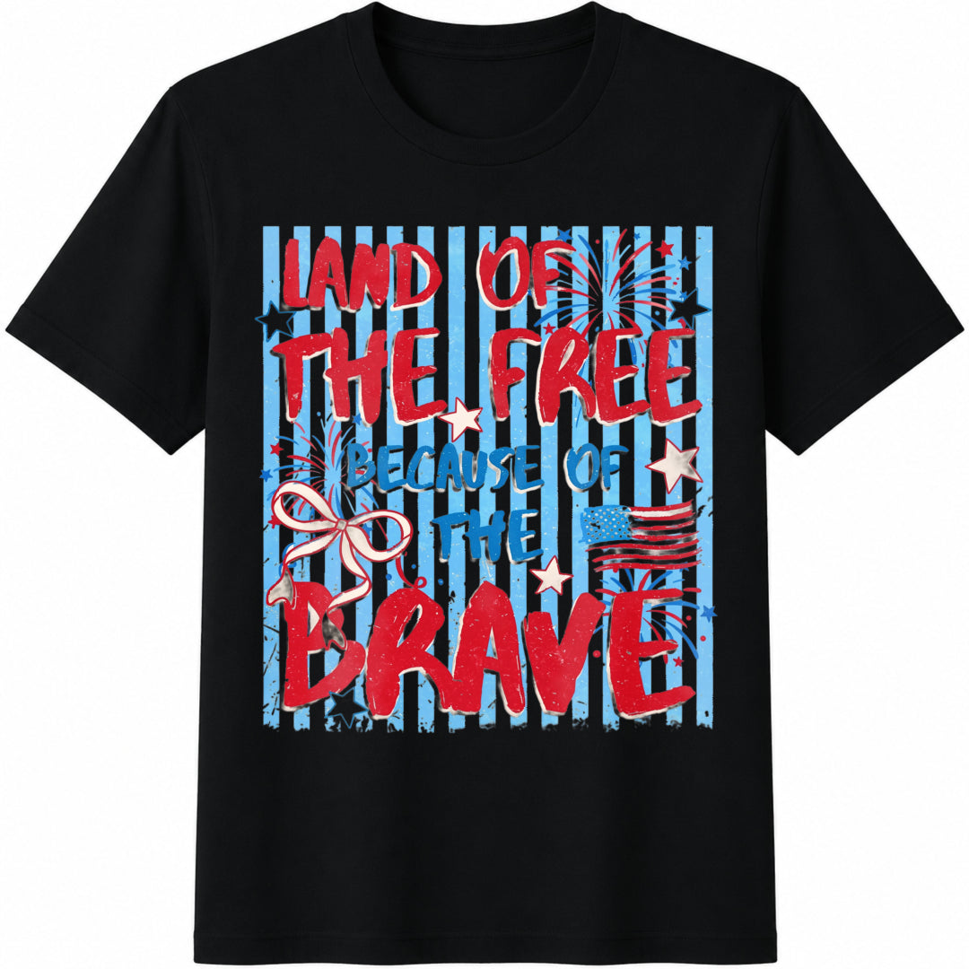 Land of the Free Because of the Brave Cotton T-Shirt in Black