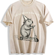 Off To Cause A Kerfuffle Groundhog Scooter Silly Animal vintage washed oversized T-shirt in Beige