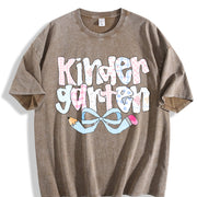 Preppy Kindergarten Teacher Coquette Teacher Pencil Bow Vintage Washed T-Shirt in Brown