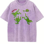 Frogs Chaos 90s Retro Animal Frog Vintage Washed T-Shirt in Purple