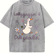 Lollygaggin' and Dillydallyin' Ducks Vintage Washed T-Shirt in Gray
