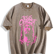 Jesus Christ Bold Christian Faith Crown of Thorns Vintage Washed T-Shirt in Brown