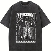 Fatherhood Dad Skeleton Dad First Time Dad Retro Fathers Vintage Washed T-Shirt in Black