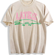 Later Gator Alligator vintage washed oversized T-shirt in Beige