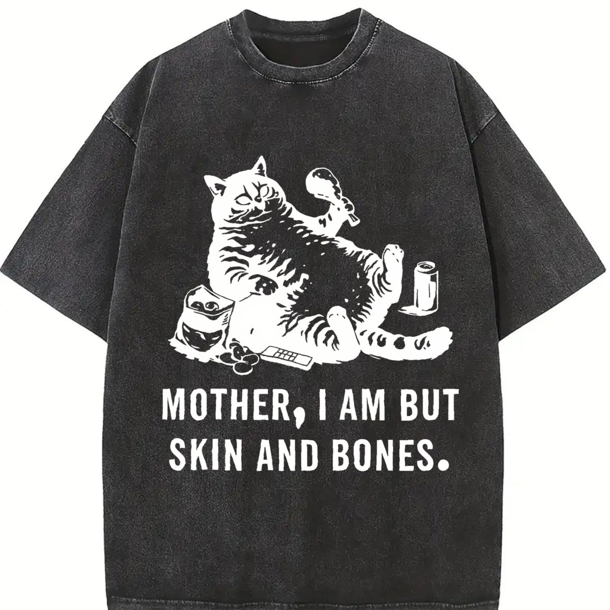 Cat Mom Mother I Am but Skin and Bones Vintage Washed T-Shirt in Black