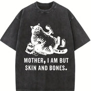 Cat Mom Mother I Am but Skin and Bones Vintage Washed T-Shirt in Black