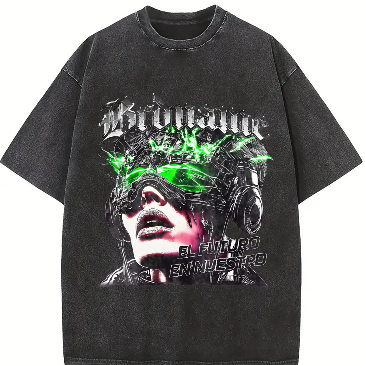 Cyberpunk Futuristic Character El Futuro En Nuestro Vintage Washed T-Shirt in Black