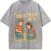 Let’s Destroy ICE Retro Protest Satirical vintage washed oversized T-shirt in Gray
