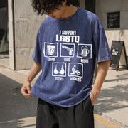 I Support LGBTQ Liquor Vintage Washed T-Shirt in Blue