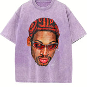Dennis Zig Zag Red Hair Hollywood 90's Basketball vintage washed oversized T-shirt in Purple