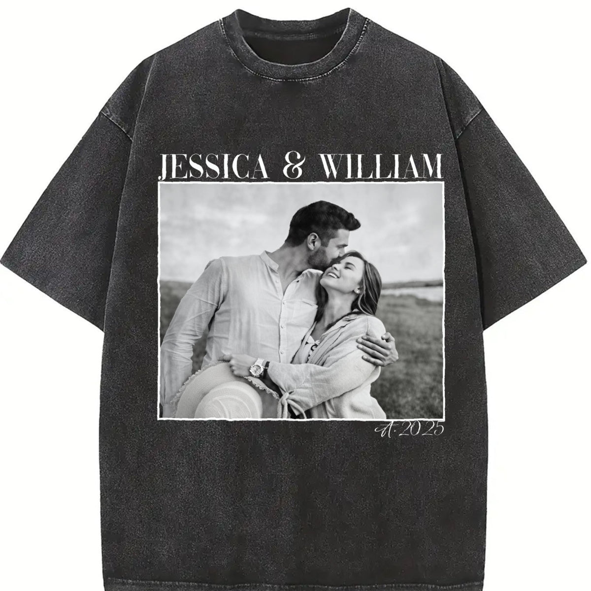 Personalized Couple Vintage Washed T-Shirt in Black