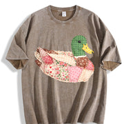 Mallard Duck Patchwork Duck Vintage Washed T-Shirt in Brown