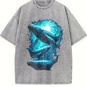 Retro ® Whale Marine Whale Ocean Lovers Vintage Washed T-Shirt in Gray