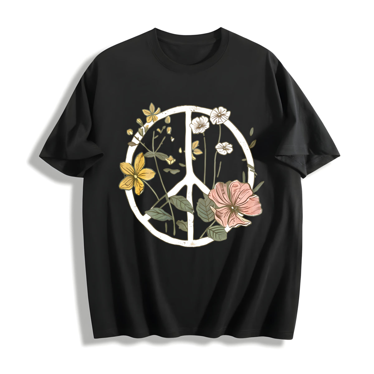 Bohemian Floral Blouse Cotton T-Shirt in Black