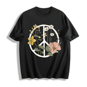 Bohemian Floral Blouse Cotton T-Shirt in Black