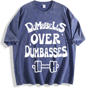 Dumbbells over dumbasses Muscle mommy Weight Lifting vintage washed oversized T-shirt in Blue