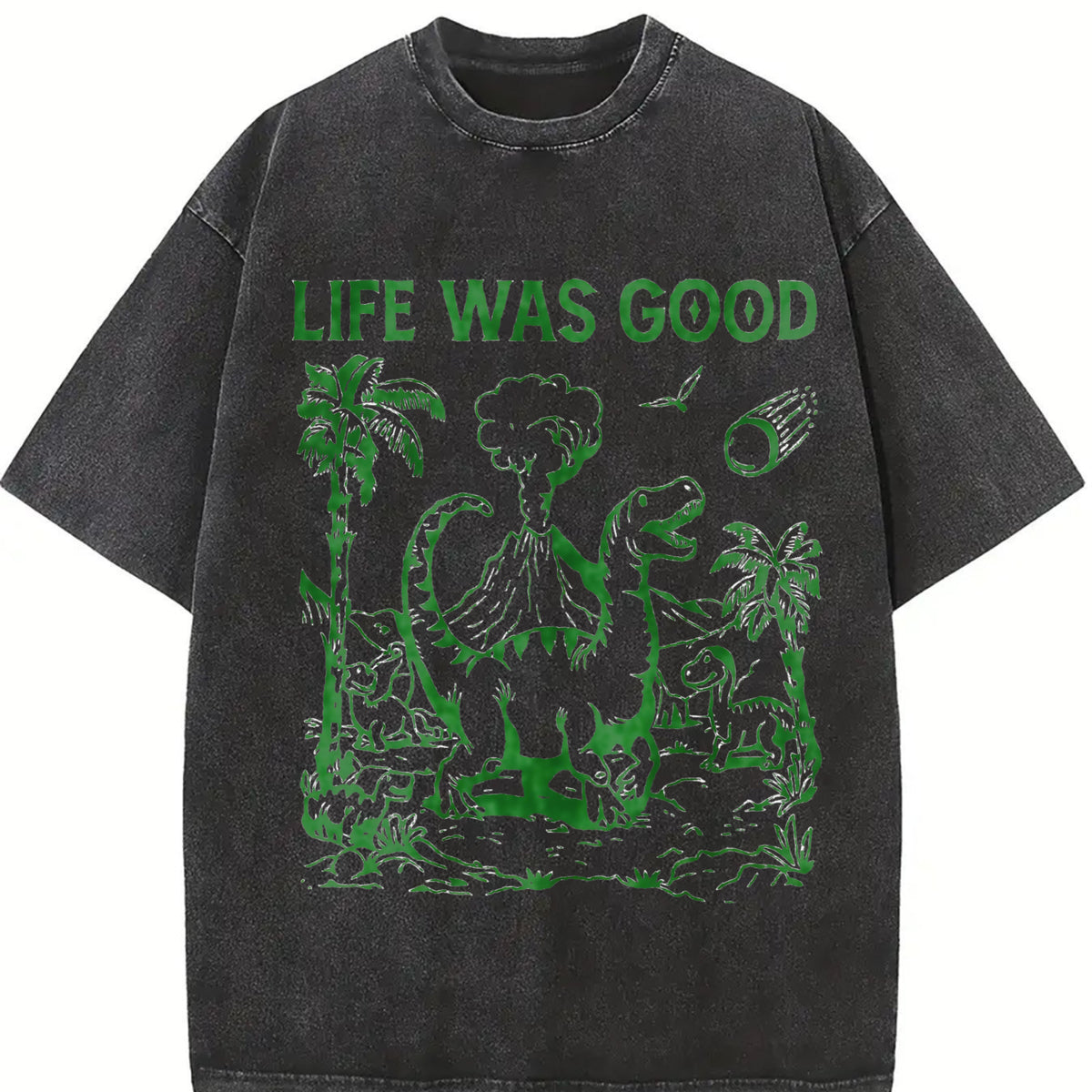 Retro Dinosaur 90s Vintage Washed T-Shirt in Black