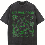 Retro Dinosaur 90s Vintage Washed T-Shirt in Black