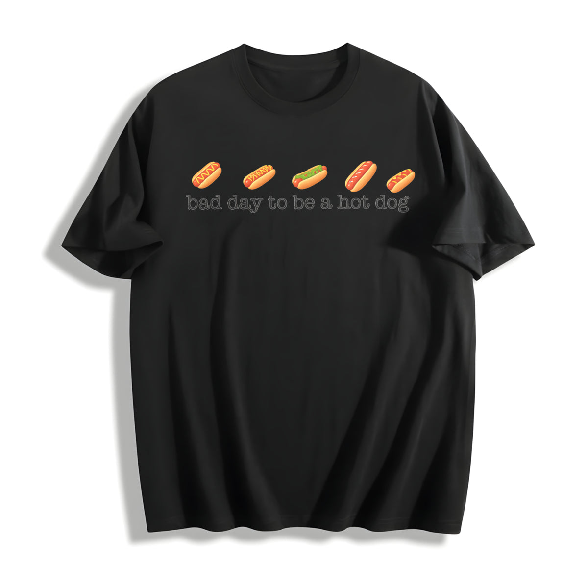 Bad Day to Be a Hotdog Retro Hotdog Cotton T-Shirt in Black