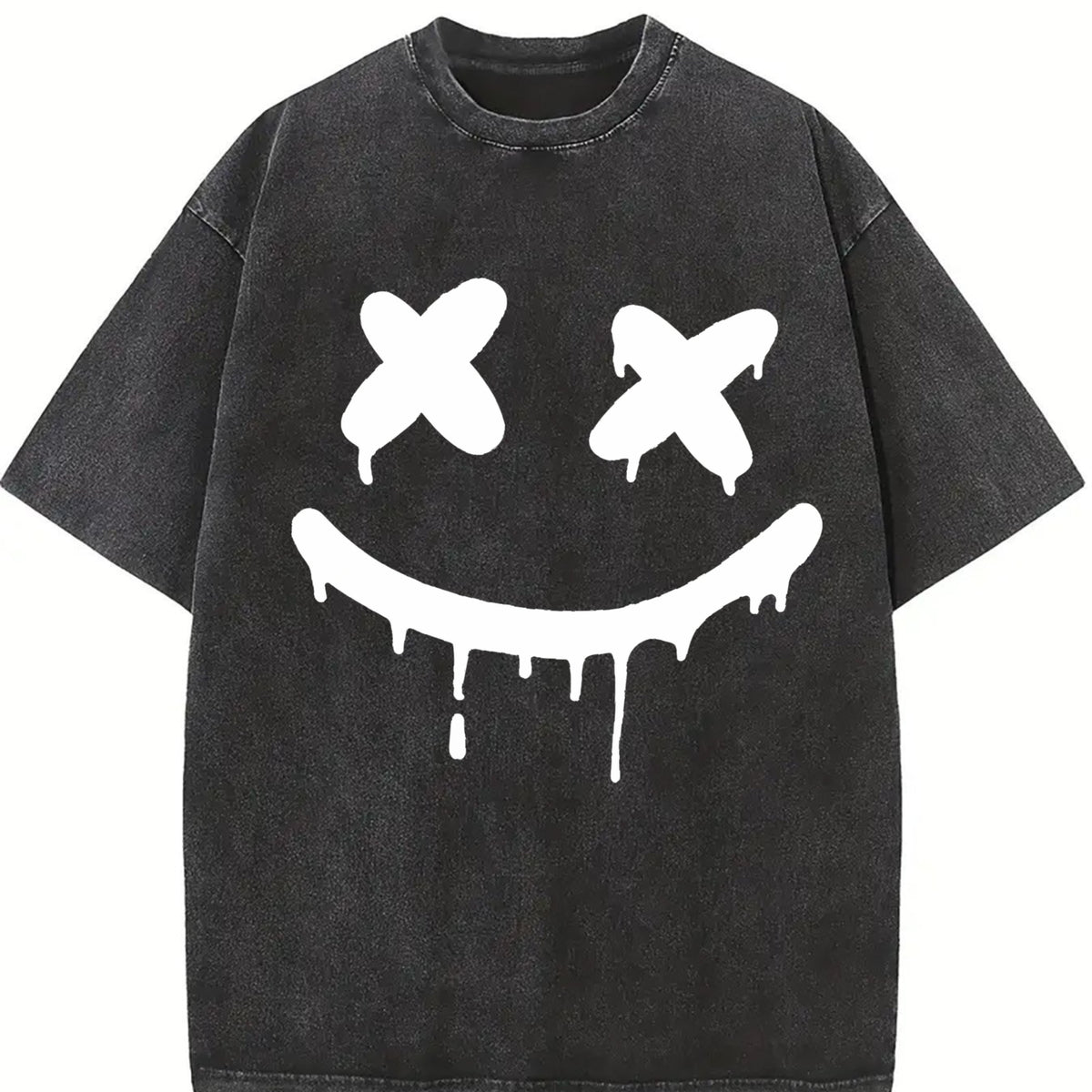 Minimal Drip Face X Eyes Sleeveless Muscle Tank Vintage Washed T-Shirt in Black