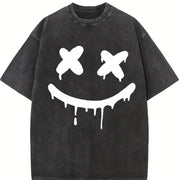Minimal Drip Face X Eyes Sleeveless Muscle Tank Vintage Washed T-Shirt in Black