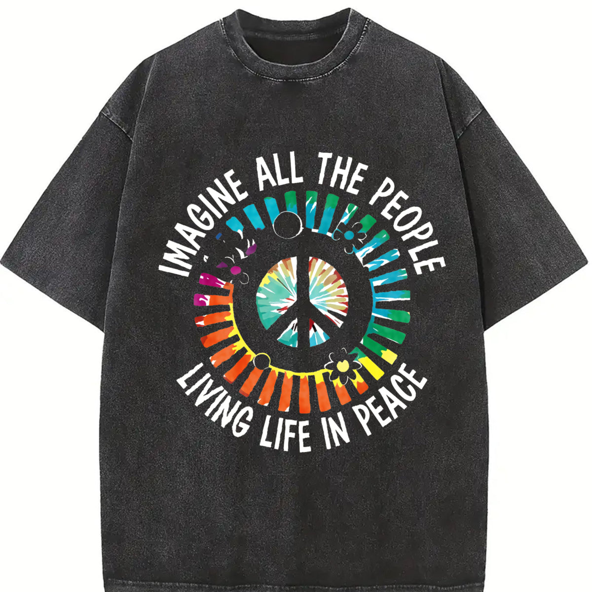 Simple Letter 1pc Stylish Vintage Washed T-Shirt in Black