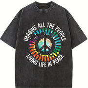 Simple Letter 1pc Stylish Vintage Washed T-Shirt in Black