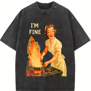 I’m Fine Retro Housewife Vintage Washed T-Shirt in Black