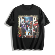Retro Christmas Horror Movies Cotton T-Shirt in Black