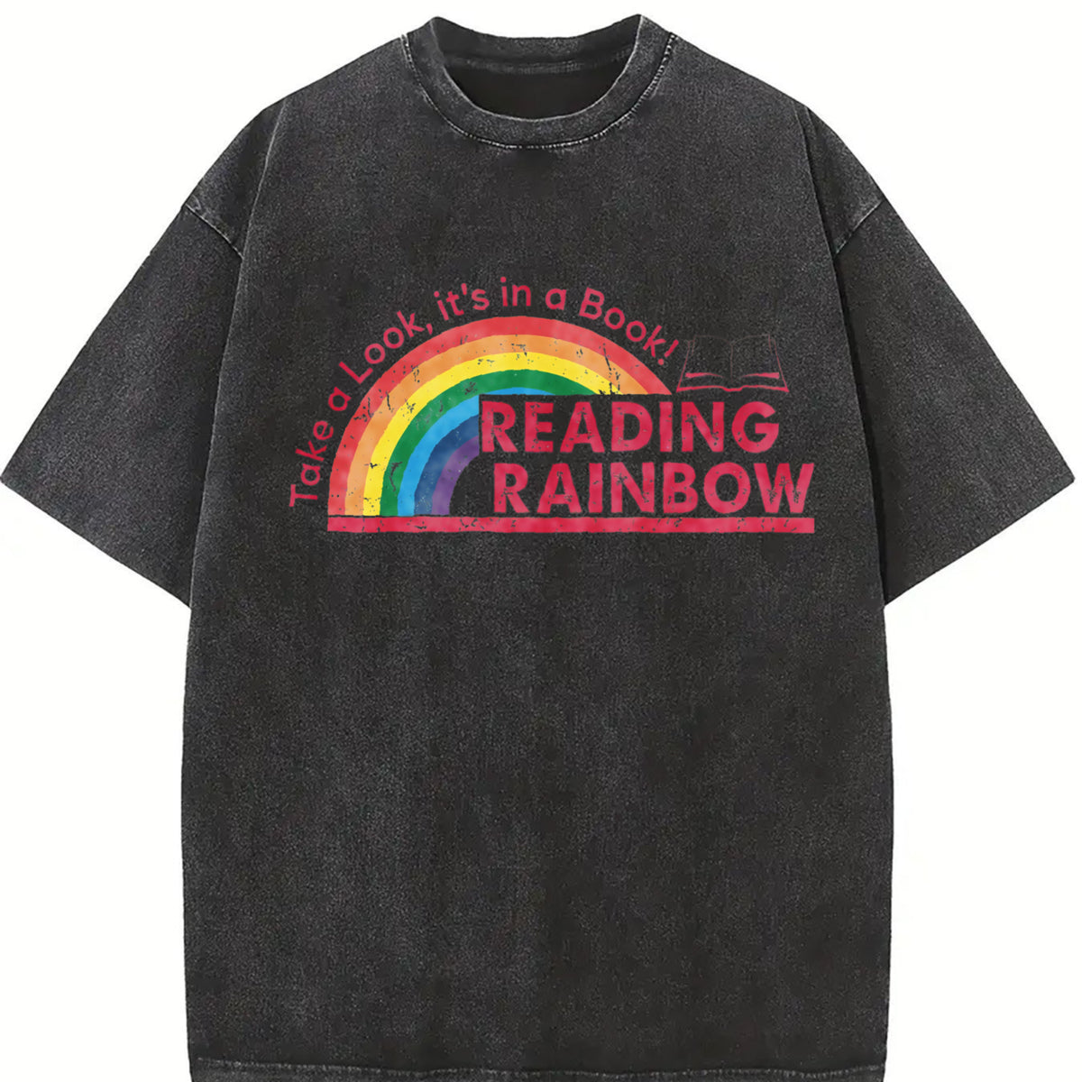 Take a Look It's in a Book Reading Rainbow vintage washed oversized T-shirt in Black