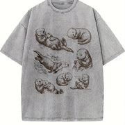 Sea Otter 90s Tattoo Vintage Washed T-Shirt in Gray