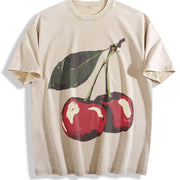 Cherry Fruit Vintage Washed T-Shirt in Beige