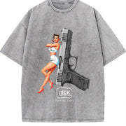Glock Perfection Pin-up Girl Vintage Washed T-Shirt in Gray