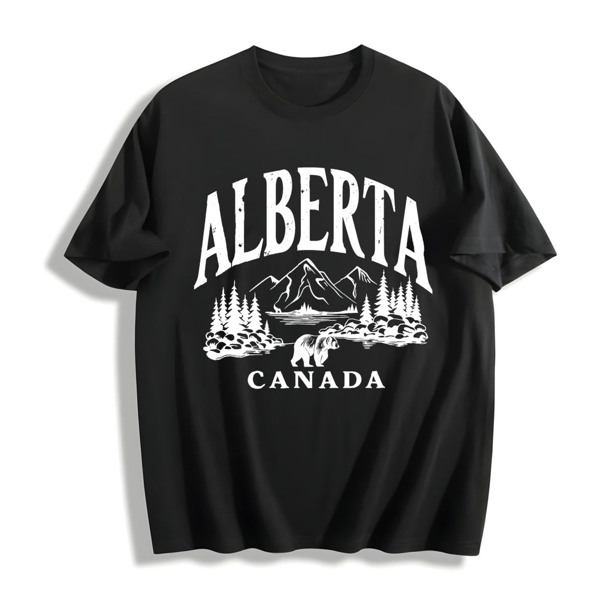 Short-sleeve Canadian Canada Grizzly Bear Snow Mountain Cotton T-Shirt in Black