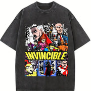 Invincible Superhero Team Vintage Washed T-Shirt in Black