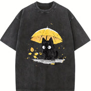 Autumn a Art This Round-neck Short-sleeve Is Vintage Washed T-Shirt in Black